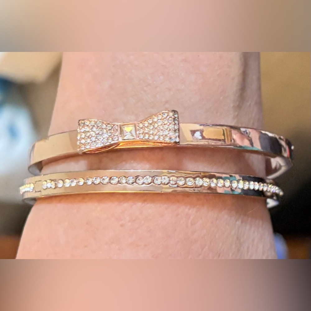 Kate Spade Bracelets set 2 Bow goldtone rhinestone hinged New York Ready